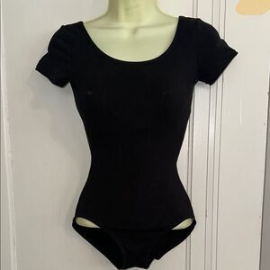 Capezio black short sleeve cotton/spandex leotard